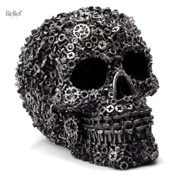 Tête de mort mécanique, sculpture crâne 12 cm