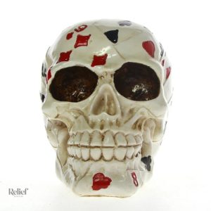 Statue crâne décorative sur le thème du poker