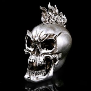 Statue crâne tête de mort punk 21 cm en résine décorative