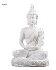 Statue de Bouddha blanc 11 cm en résine pour décoration intérieure