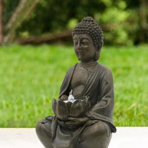 Statue de Bouddha 21 cm avec éclairage LED pour intérieur et jardin
