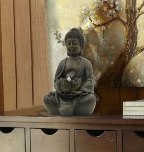 Statue Bouddha 21 cm, éclairage LED, parfaite pour espace extérieur