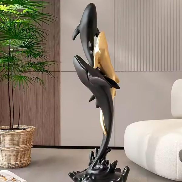 statue-design-baleines-noir-et-or-sculpture-contemporaine-0m5wgu-1 Statue design baleines en résine noir et or 80 cm