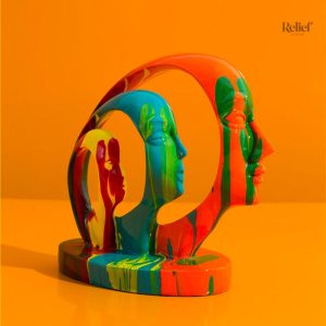 Statue design moderne, sculpture colorée pour intérieur contemporain