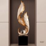Statue design plume blanche sur socle en hauteur de 68 cm