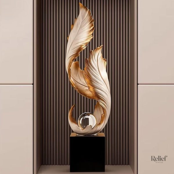 statue-design-plume-blanche-sur-socle-68-cm-1 Statue design plume blanche sur socle en hauteur de 68 cm