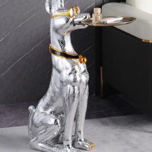 Statue Dobermann argenté 75 cm pour table d'appoint