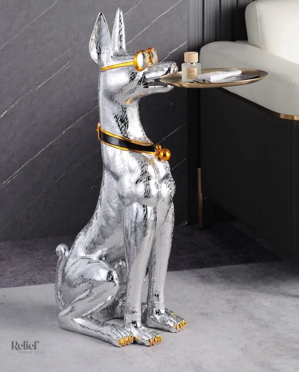 statue-dobermann-table-appoint-argente-75-cm-1 Statue Dobermann argenté 75 cm pour table d'appoint