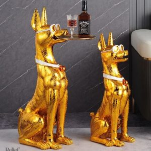 Statue Dobermann dorée, table d'appoint 75 cm