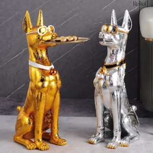 Statue décorative Dobermann en or, 75 cm de hauteur