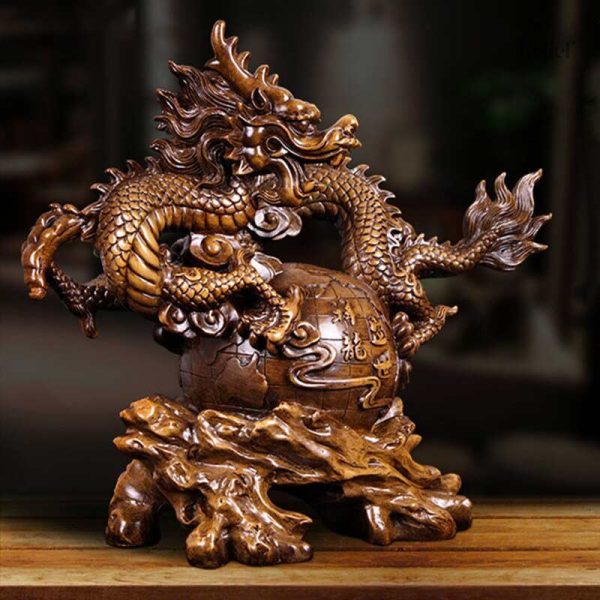 Statue décorative de dragon chinois en métal orné