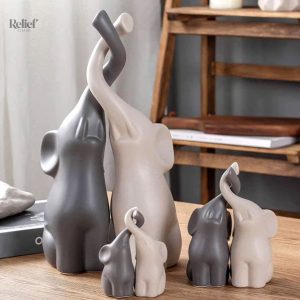 Statue éléphant en céramique, duo de 15 cm