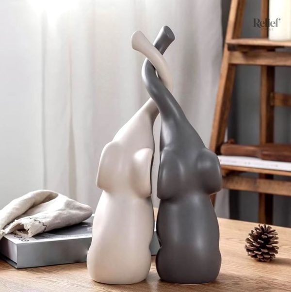 Duo d'éléphants en céramique, décoration unique