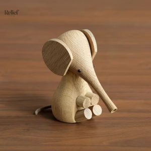 Statue éléphant en bois, style scandinave, 12 cm