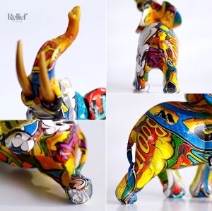 Éléphant en résine, style graffiti, décoration originale