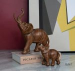 Éléphant en résine 13 cm, décoration imitation bois