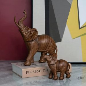 Éléphant en résine 13 cm, décoration imitation bois