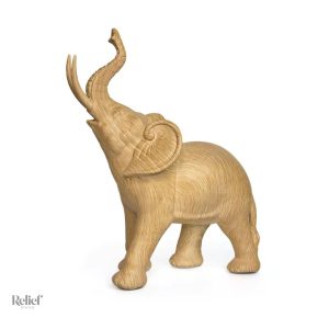 Statue éléphant résine imitation bois chêne clair 26 cm