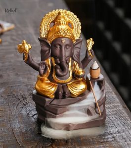 Statue éléphant Ganesh 15 cm avec brûleur d'encens