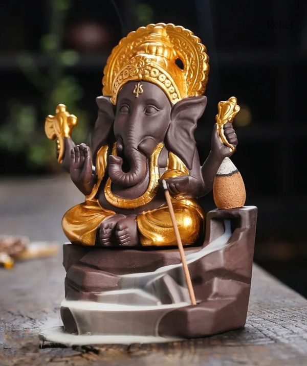 Brûleur d'encens intégré, statue Ganesh éléphant 15 cm