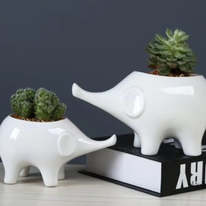 Statue éléphant en porcelaine pour pot de fleur