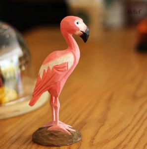 Oiseau flamant rose en bois, artisanat unique