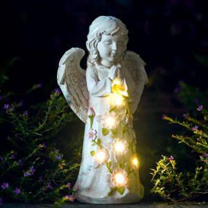 Statue ange enfant lumineuse extérieure 21 cm