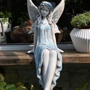 Statue fée assise pour jardin, 62 cm de hauteur