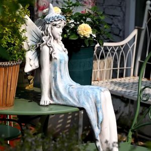 Décoration extérieure fée assise, statue 62 cm pour le jardin