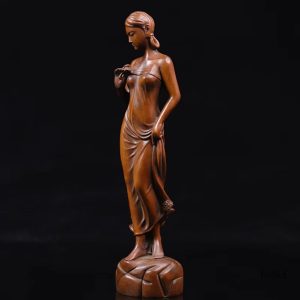 Statue en bois femme 20 cm, sculpture artisanale décorative