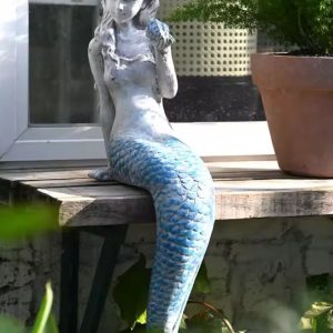 Statue femme sirène pour extérieur 63 cm, décor de jardin