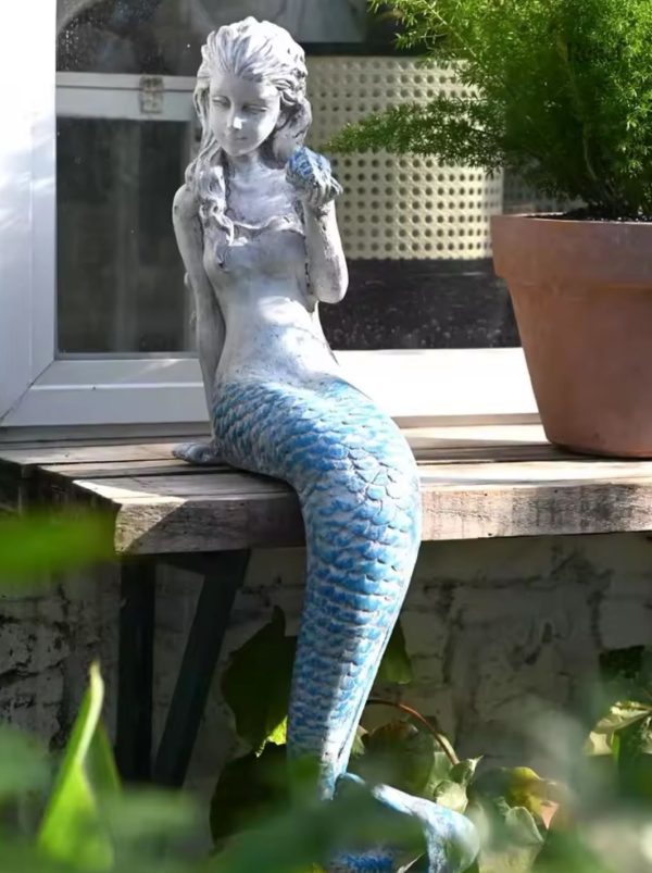 Statue femme sirène pour extérieur 63 cm, décor de jardin