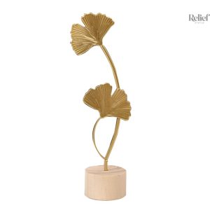 Statue métal doré feuilles scandinaves 20 cm