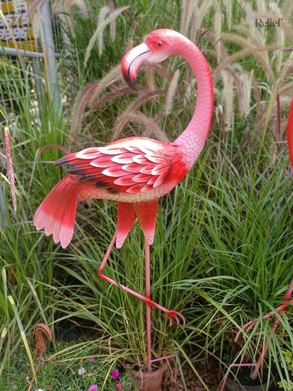 Statue en métal de flamant rose - 103 cm