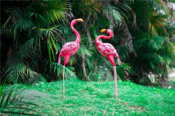 Flamant Rose en métal 66 cm pour jardin