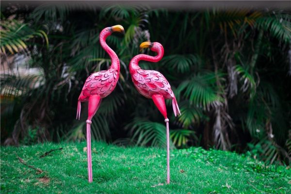 Statue en métal de Flamant Rose 58 cm élégante