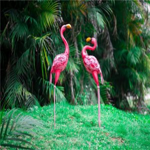 Statue métal Flamant Rose 58 cm décorative