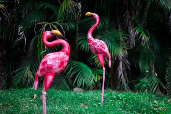 Flamant Rose décoratif en métal 66 cm