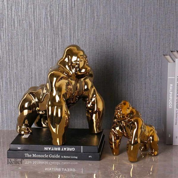 Statue stylisée de gorille, finition brillante