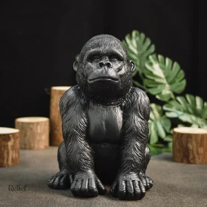 Statue gorille 19 cm, finition noire élégante