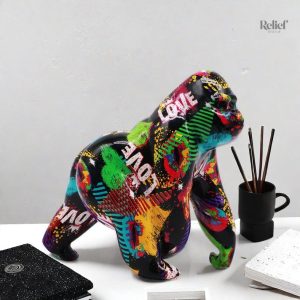 Gorille en résine, sculpture graffiti colorée, 17 cm de hauteur