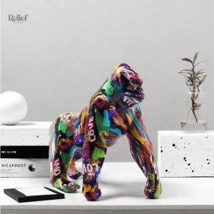 Gorille en résine avec motif graffiti, décoration moderne