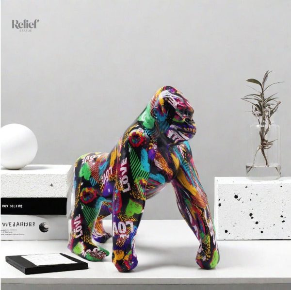 Gorille en résine avec motif graffiti, décoration moderne