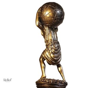 Statue grecque d'Atlas avec un globe, finition bronze, 27 cm