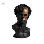 Statue noire, crâne doré, style grec, 28 cm