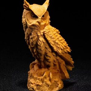 Statue hibou en bois 11 cm, artisanat sculpté élégant