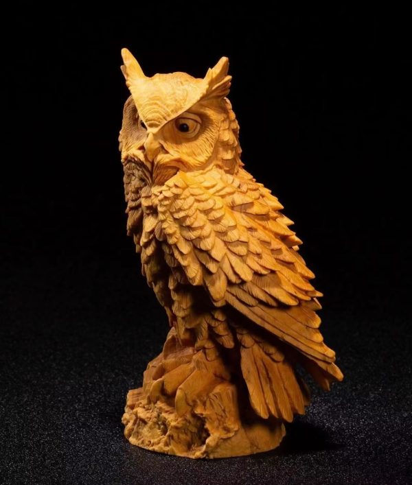 Sculpture hibou en bois, 11 cm, décoration intérieure unique