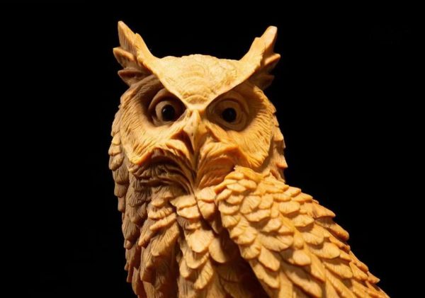 Statue en bois, hibou de 11 cm, pièce décorative originale