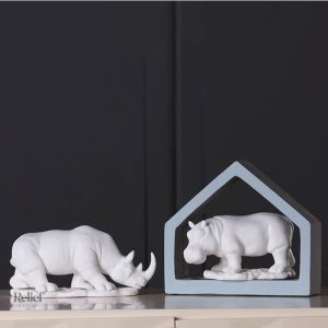 Hippopotame blanc en résine, statue animalière