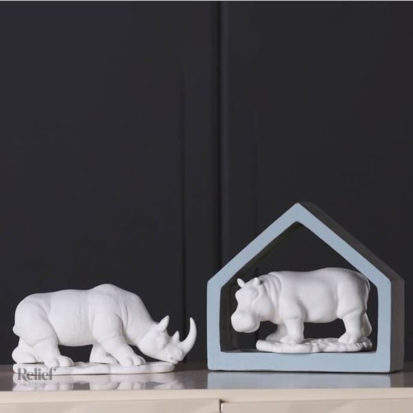 Hippopotame blanc en résine, statue animalière